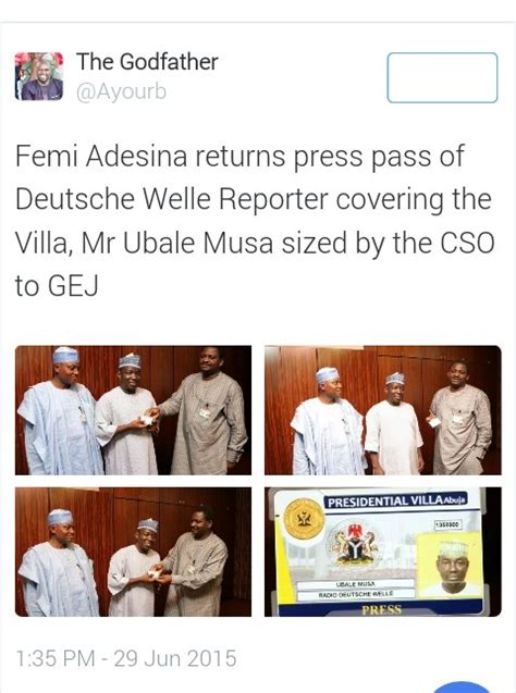 This site shows the recent rumours and probabilities regarding the player. Femi Adesina Returns Press Pass Of Deutsche Welle Reporter ...