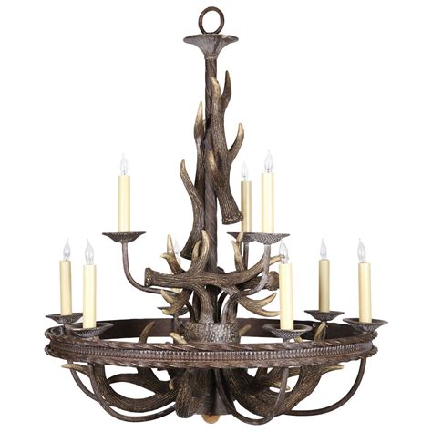 Light up your room with chandeliers, pendants & more. Wrought Iron and Antler Two Tier Chandelier with Spotlight ...