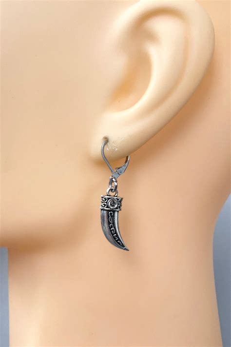 Curved dagger earring, single dangle earring or a pair of earrings ...