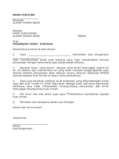 Contoh surat berhenti kerja, koleksi surat perletakan jawatan resignation letter terbaik ringkas dan mudah notis kerja 24 jam & notis sebulan. Tamat Kontrak Menamatkan Contoh Surat Penamatan Sewa Kedai