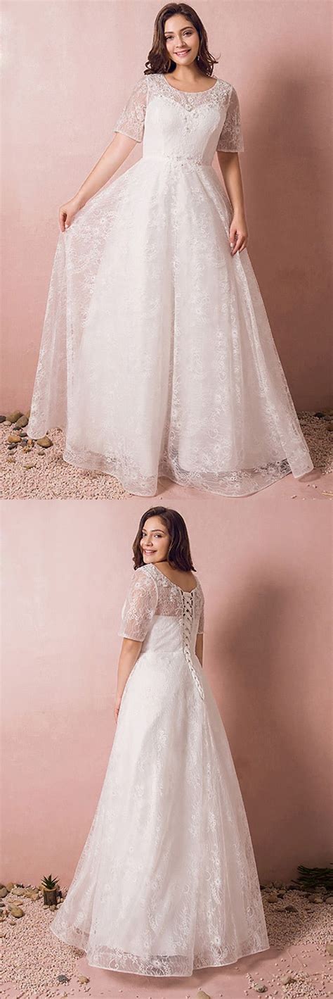 Josh was beyond amazing in taking special care and attention to the timeframe we had without skimping on quality. Modest Lace Short Sleeve Plus Size Wedding Dress With ...