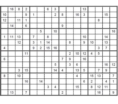 Play online or print them out for free. Sudoku 16 x 16 difícil para imprimir 1. Sudoku gratis para descargar.