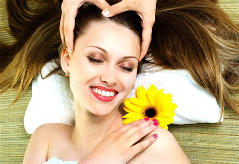 Young Woman Getting a Head Massage Stock Photo - Image of masseur ...
