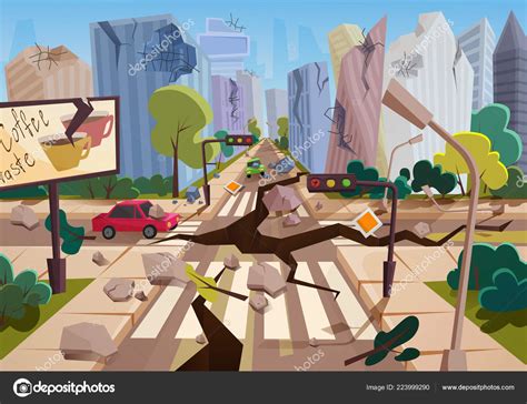 Visite la fuente del sitio web para obtener más detalles. Images: earthquake cartoon | Realistic earthquake with ground crevices in cartoon ruined urban ...