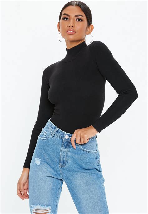 Discover the latest bodysuits for women with asos. Black High Neck Lace Up Back Knitted Bodysuit | Missguided ...