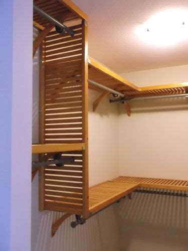 Shelf depth combined with the benefits of the deluxe organizer to provide up to 22ft. John Louis Home honey maple closet installation | Home ...