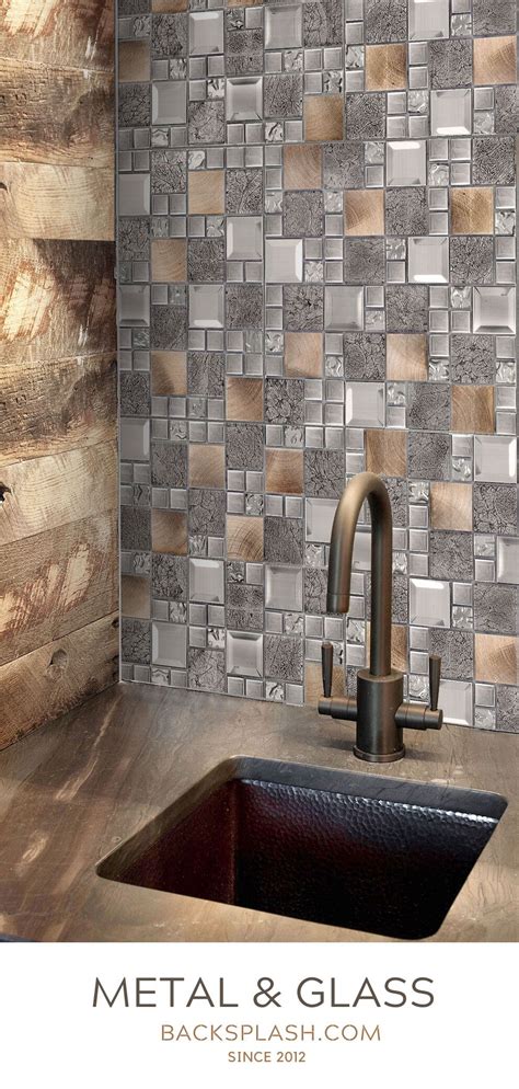 Peel and stick metal mosaic tile kitchen backsplash install. Glass Metal Gray Copper Mosaic Backsplash Tile ...