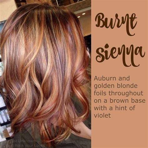 The burnt sienna color is an earth color. burnt sienna hair color - Google Search | Blonde foils ...