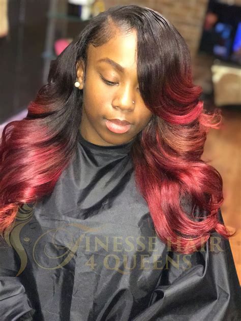 Side part sew in red hair. RED TURN HEADS ️ ️ ️ ️ ️ ️DEFINITELY TRADITIONAL SEW-IN ...