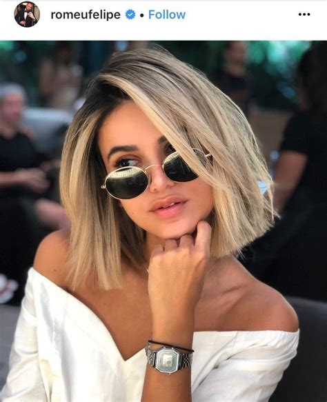 An inverted bob is a perfect style for a woman seeking to create a new and flattering shape for her thick, straight hair. Blonde blunt bob dark roots | Middle hair, Dark roots ...