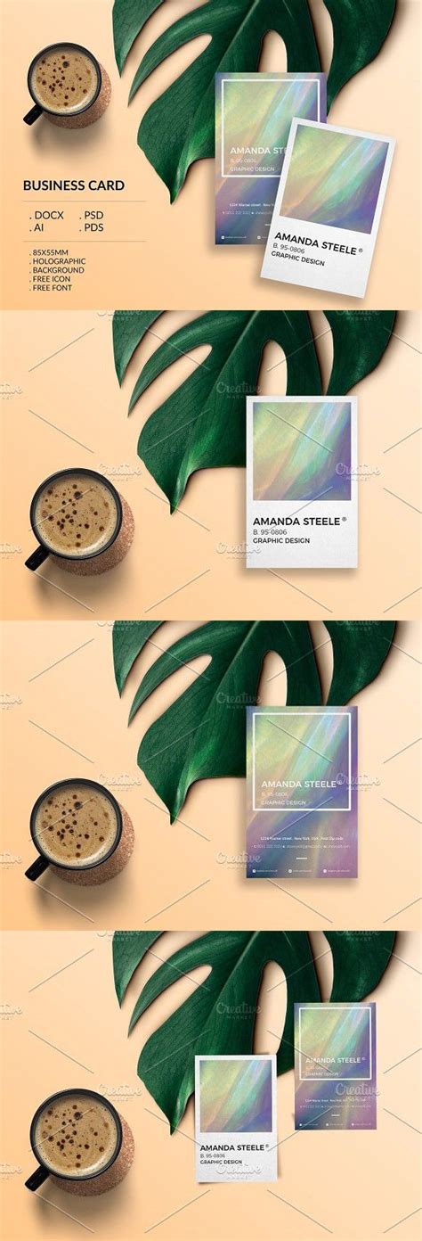 Business cards printed on holographic card stock. Hologram business card template / N | Floral business ...