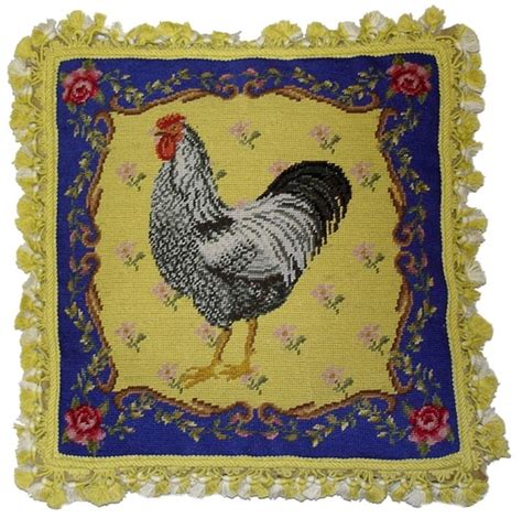 8.5 x 8.75 mesh count: Silver Leghorn Rooster Needlepoint Pillow | Needlepoint ...