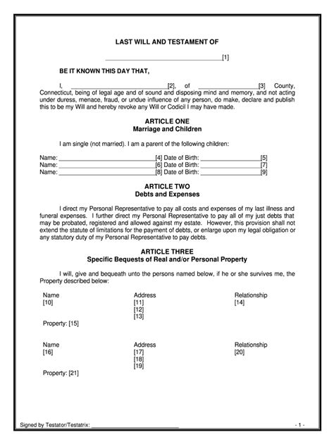 The standard will is suited for individuals and couples with total assets of less than the exclusion. Illinois Last Will And Testament Form Pdf - Fill Out and ...