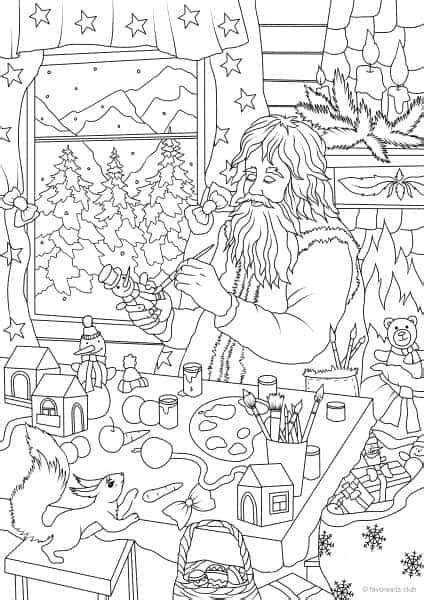 Free vintage christmas coloring page for adults santa reindeer. Santa's Workshop - Printable Adult Coloring Pages from ...