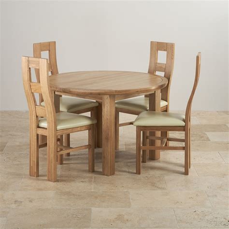 Round, square, rectangle and oval. Knightsbridge Natural Solid Oak Dining Set - 4ft Round Extending Table with 4 Wave Back and ...