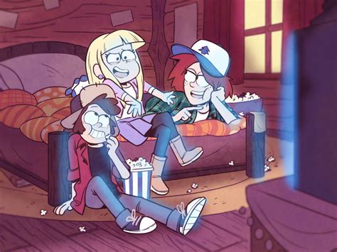 Dip x pacifica comic : older Dipper, Pacifica, and Wendy watching movies ...