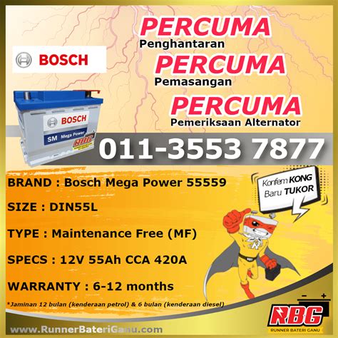 Amaron.15 to 18 months warranty. Bateri Kereta Saiz DIN55R - AMARON BOSCH CENTURY YOKOHAMA