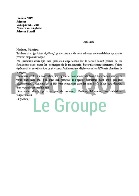 Exemples de lettre de motivation. Lettre de motivation pour devenir maçon (candidature ...