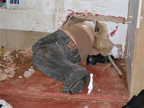 All memes › stuck in the wall. Jailbreak goes wrong when porky prisoner gets stuck in hole