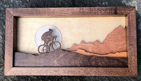 Mountain Biker 3D Wood Shadow Box Landscape Small Art Scene / | Etsy ...