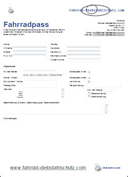 Der fahrradpass ist eine einfache und dennoch effektive methode, das eigene rad bei einem diebstahl zu schützen. Der Fahrradpass - ein wichtiger Baustein in Sachen ...