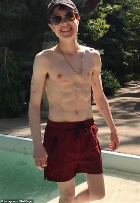 He has a great set of washboard abs. Transgender actor Elliot Page shows off his abs in his ...