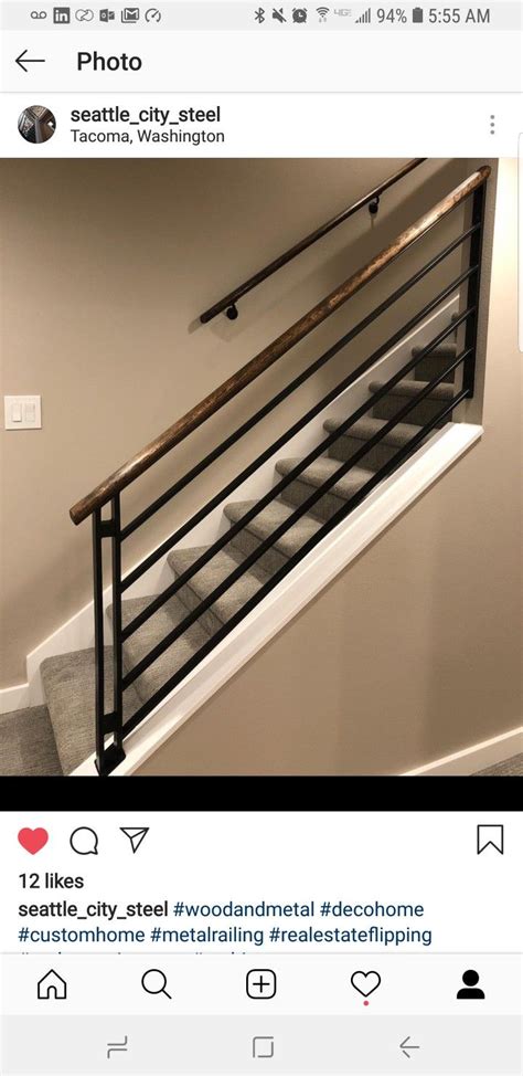 Metal staircase railings don't have to follow clear horizontal or vertical lines, nor do they have to match finishes. Pin by laura gordon on Stair Railing | Custom homes, Metal ...