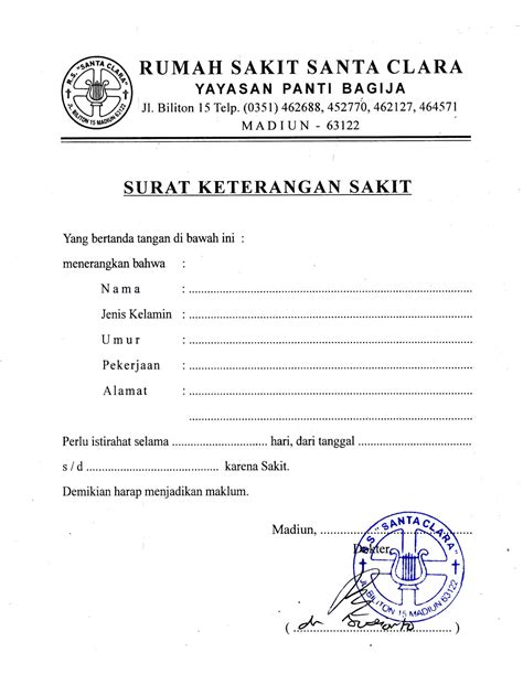 Untuk masalah format atau bentuknya sama saja dengan surat resmi lain yaitu terdiri dari kop surat, judul surat, isi surat dan penutup. contoh surat dokter - wood scribd indo