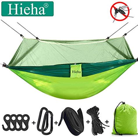 The hammock came in an elegant pouch with all its installation tools. Hieha Camping Hammock with Mosquito Net, Portable Hammocks with Bug Insect Net, Tree Straps ...