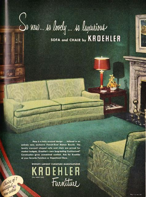 From the use of bright upholstery to the sleek lines of its designs, kroehler furniture is for keeps. Kroehler, 1949 | Retro sofa, Mid century decor, Vintage interior design