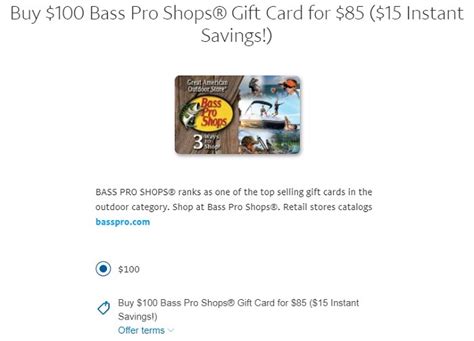 Maybe you would like to learn more about one of these? PayPal: Purchase $100 Bass Pro Shops Gift Card for $85