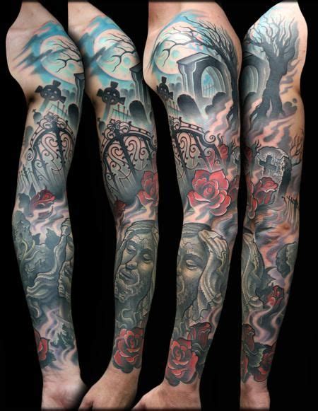 The most obvious choice for a large scale cemetery tattoo is the back. graveyard tattoo sleeve - Google Search | Graveyard tattoo ...