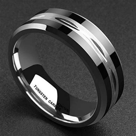 15 best ideas of engraving mens wedding bands. CLASSIC Men Black 8mm Tungsten Carbide Ring Two Tone ...