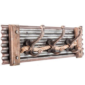 Decorate your home with this metal corrugated wall sign. Corrugated Metal Wall Decor with Hooks & Rope | Corrugated metal wall, Corrugated metal, Metal ...