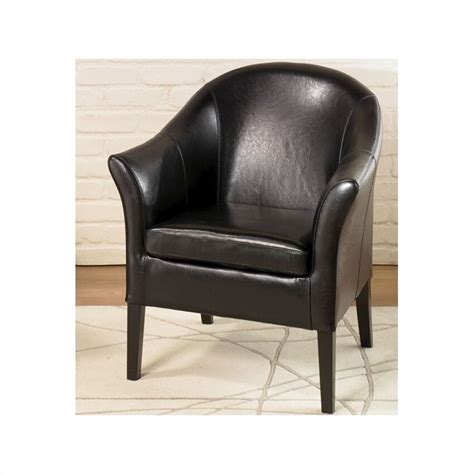 Black faux black genuine leather club chair (hip vintage black contemporary style leather chair). Armen Living Leather Club Barrel Chair in Black - LCMC001CLBL