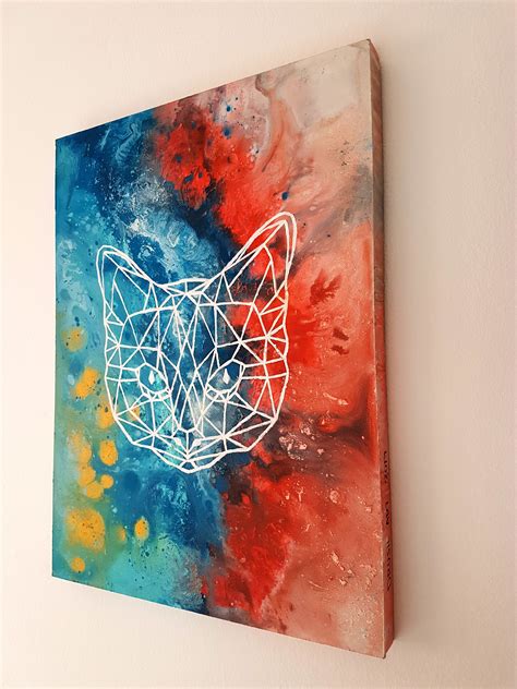 Download files and build them with your 3d printer, laser cutter, or cnc. Geometric cat and liquid acrylic | Canvas painting ...