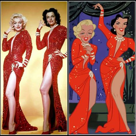 Famous for playing comedic blonde bombshell characters. Marilyn Monroe & Jane Russell (with illustration by ...