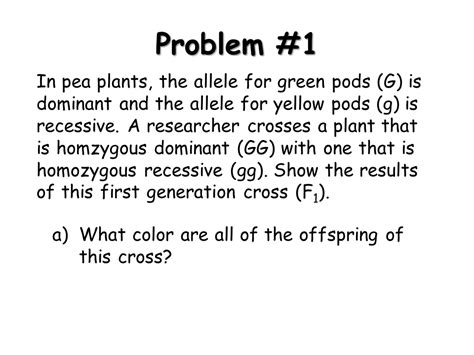 Some of the offspring have yellow pods. Genetics Practice Problems - Presentation Biology