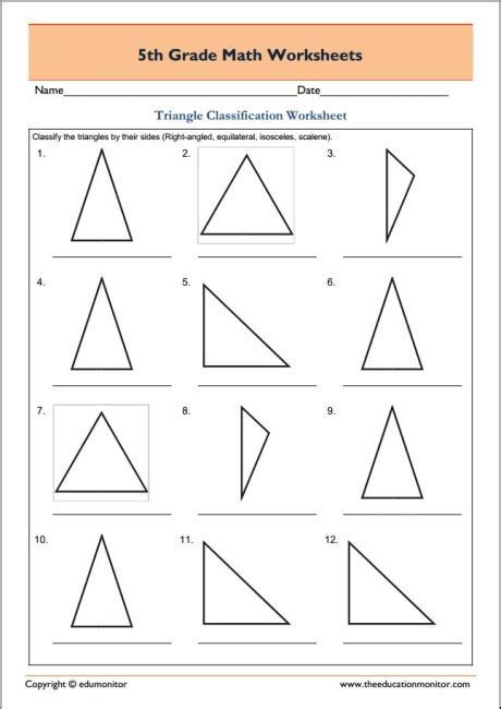Shapes worksheets and online activities. Free 5th Grade Geometry Math Worksheets - Triangle ...