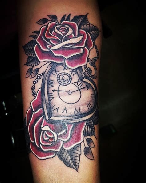 Don't waste your time on poor quality tattoos, check we all know that the heart is a universal shape that symbolizes love. custom roses and heart shaped clock tattoo @sabrinacruz005 ...