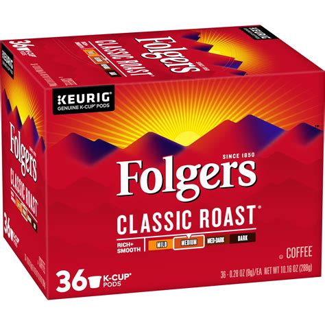 Folgers classic roast coffee delivers rich, smooth flavor and a famously fresh aroma for a distinct experience every time. Folgers® Classic Roast® Coffee K-Cup® Pods, 36 Count ...