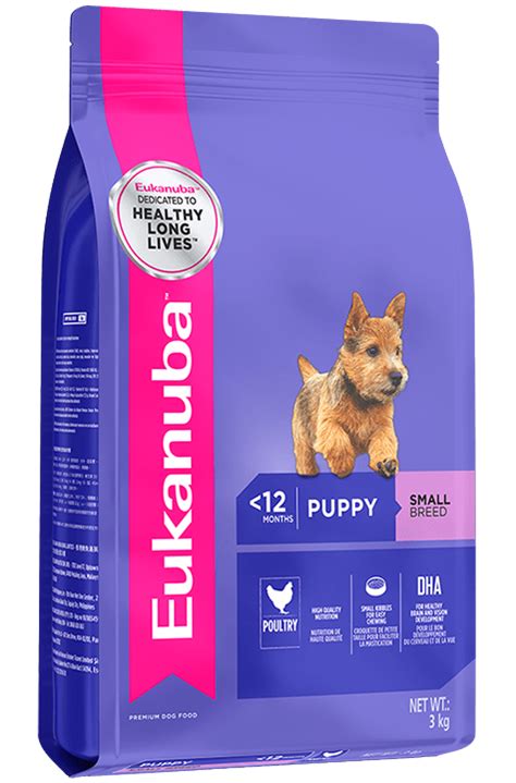 Fresh chicken (20%), dried chicken & turkey 15% (including chicken 9%), maize grits, maize, wheat, fish meal, rice, barley, poultry fat, chicken gravy, dried whole egg, dried beet pulp (2.3%), minerals, fish oil, fish digest. Puppy Small Breed Dry Dog Food - Eukanuba