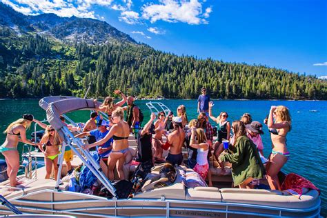She ran to/down the lake, and jumped into/out of the water. Tahoe Lake Party Boats | Full Service Event Planning