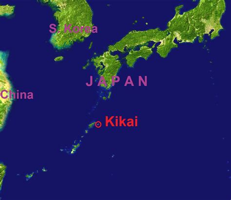 The map shows japan and neighboring countries with international borders, the national capital tokyo, major cities, main roads, and the map shows the location of following japanese cities and towns File:Kikai location on japan map.jpg - Wikimedia Commons