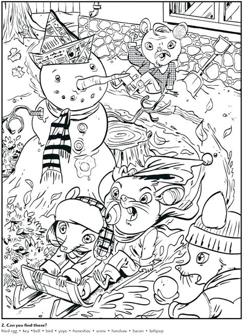 Free printable winter coloring pages. 10 Intriguing Christmas Hidden Pictures | KittyBabyLove.com
