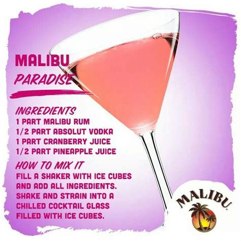 · discover how to make a malibu bay breeze drink. Malibu paradise | Cocktail glass, Liquor drinks, Absolut vodka