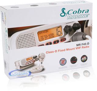 Noise canceling microphone, noaa weather radio, weather alert, jis7 submersible, instant channel 16/9, scan, dsc call log, external speaker jack, illuminated lcd display, signal strength meter, gps input capability, etc. Cobra MR-F45-D 25W Fixed Mount 2-Way VHF Radio w/ Dual ...