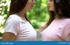lesbians two each other attractive intimate moment looking passionately stock intimacy