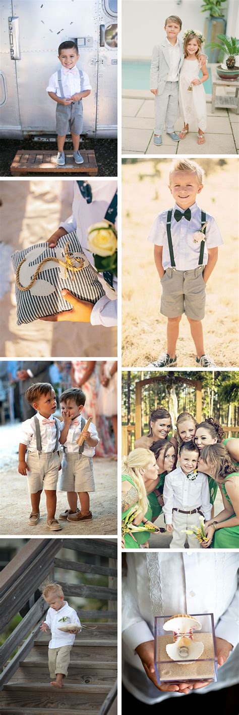 Beach wedding details including beach wedding invitations, nautical bridesmaid necklaces, and shells! What Your Ring Bearer Should Wear to Your Destination ...