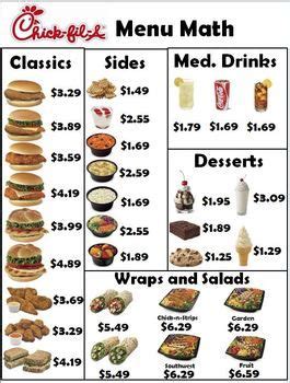 7th grade fractions worksheets common core 7th grade math lessons kumon schedule 8th grade math projects for students common core money worksheets multiplication 4s worksheet curve graph 5th grade math test and answers pemdas worksheets. ChickFilA Menu Money Math + Worksheets | Money math ...